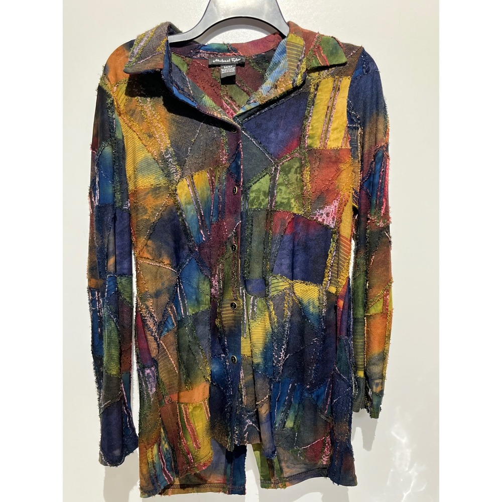 Michael Tyler Multi-Color Patchwork Button Down Long Sleeve Top Size M